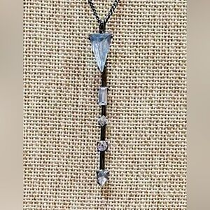 Kendra Scott Gunmetal/Blue Geometrical Long Chain Necklace